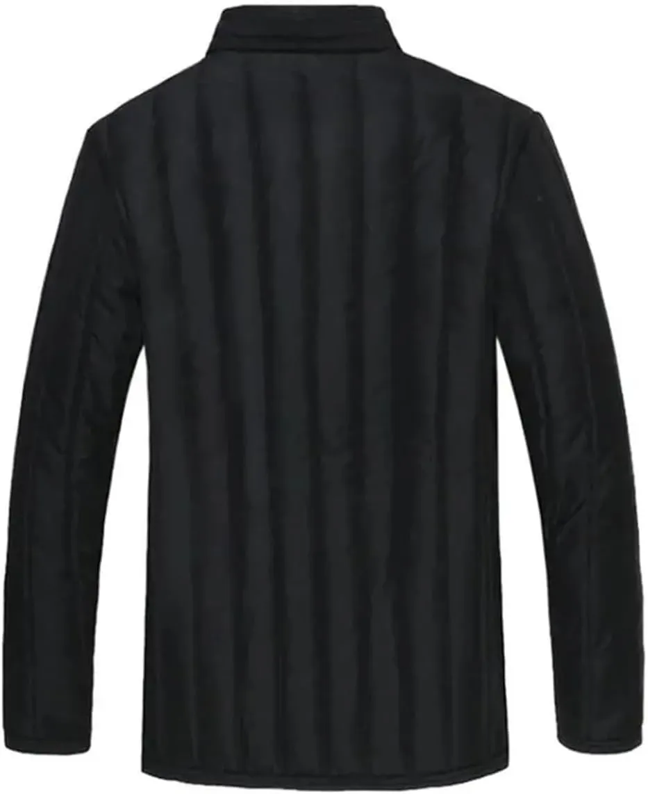 Men Winter Middle-Aged Stand Collar Single Breasted Cotton-Padded Jacket Dad Wool Coat