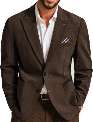 Men's Corduroy Blazer Two Button Formal Blazer for Men Sport Coats with Pockets for Wedding Coffee