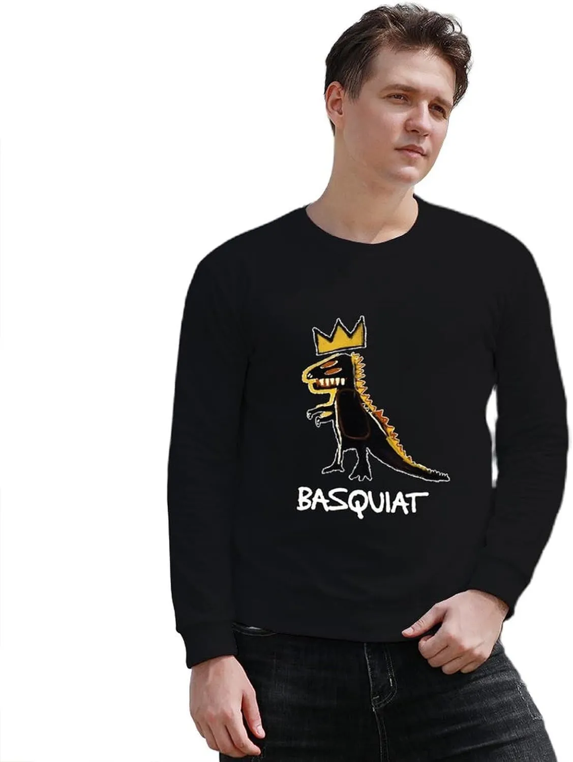 Mens Crewneck Long Sleeve Tops - Standard-Fit Jersey Shirt for Golf Sport