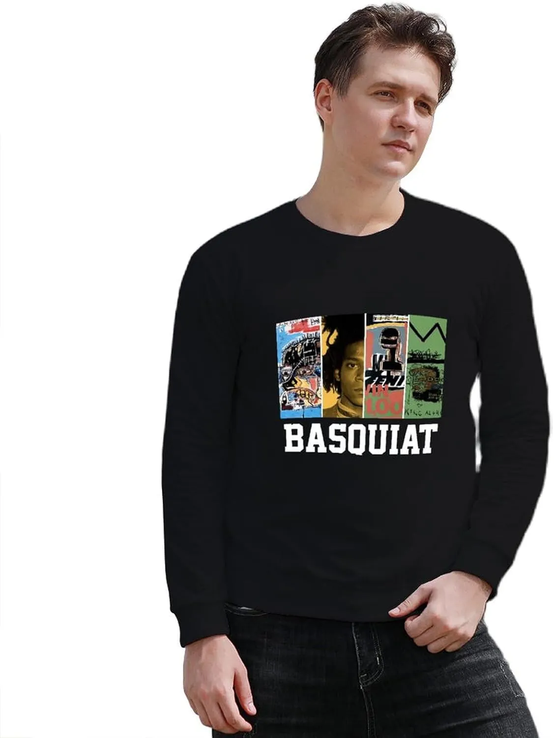 Mens Crewneck Long Sleeve Tops - Standard-Fit Jersey Shirt for Golf Sport