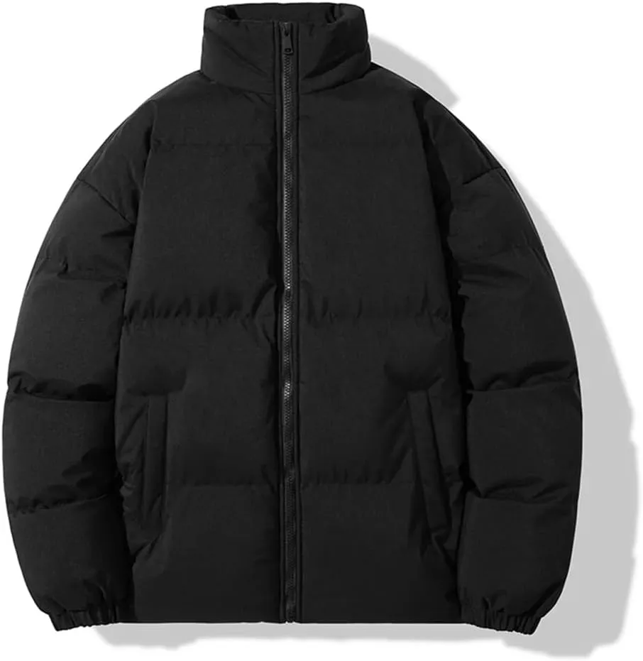 Men's Down Jacket Solid Color Stand Collar Cotton Down Jacket Winter Zipper Down Jacket