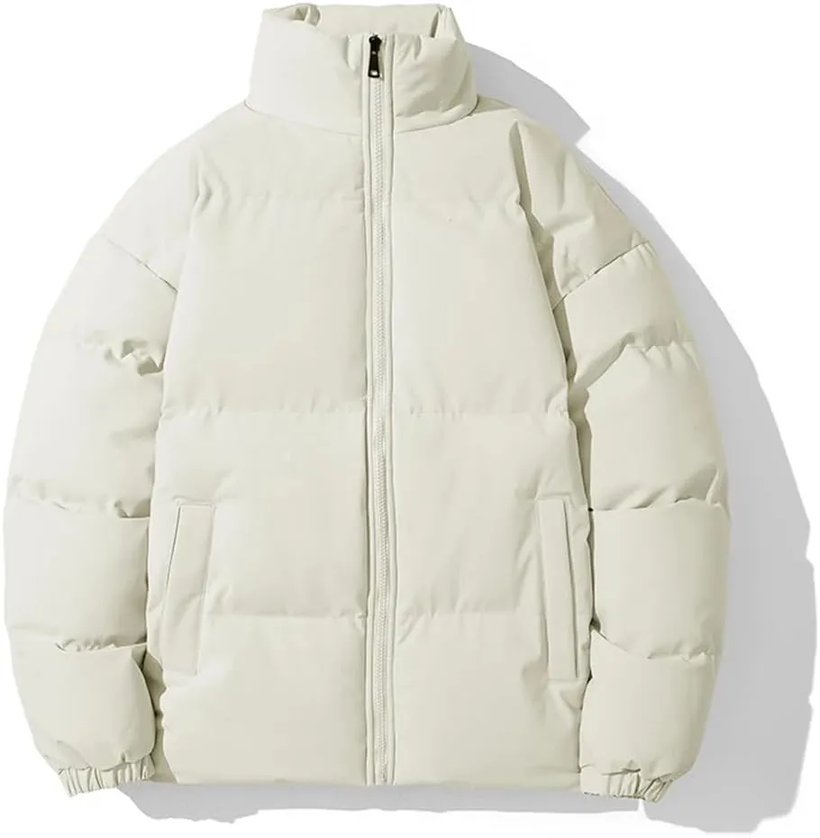 Men's Down Jacket Solid Color Stand Collar Cotton Down Jacket Winter Zipper Down Jacket