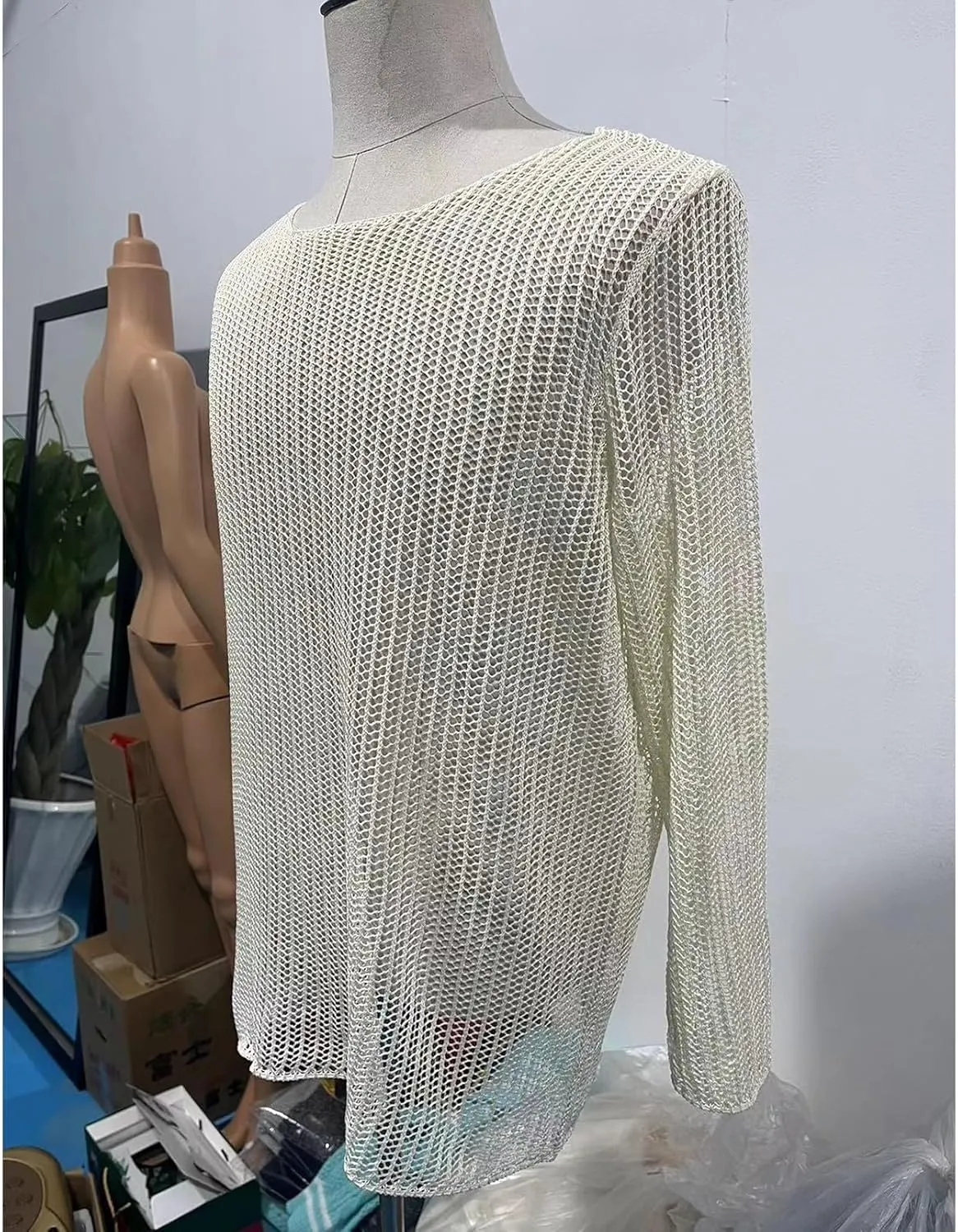 Men's Mesh Shirt Long Sleeve Crew Neck See Through Fitted Muscle Top Undershirt Party Club