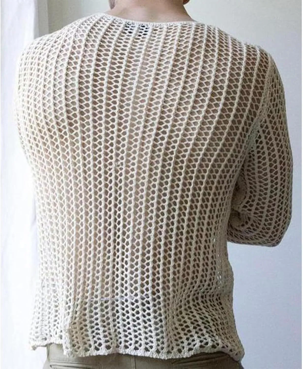 Men's Mesh Shirt Long Sleeve Crew Neck See Through Fitted Muscle Top Undershirt Party Club