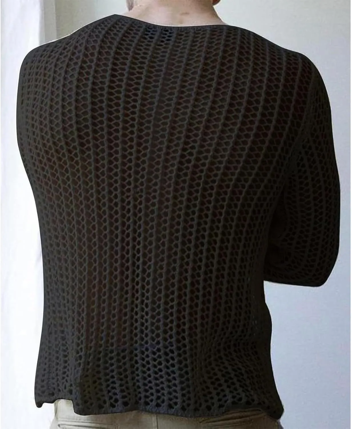 Men's Mesh Shirt Long Sleeve Crew Neck See Through Fitted Muscle Top Undershirt Party Club