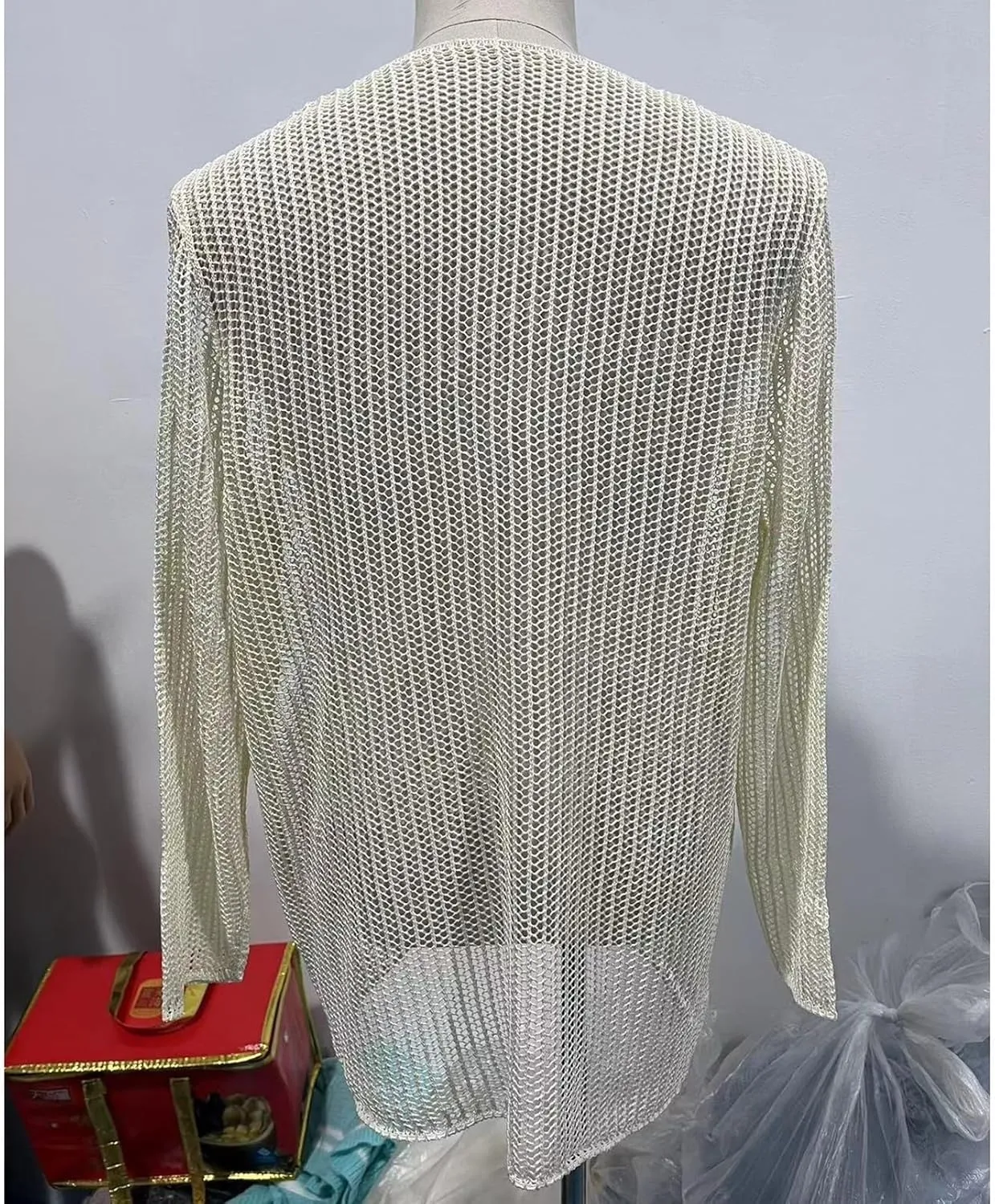 Men's Mesh Shirt Long Sleeve Crew Neck See Through Fitted Muscle Top Undershirt Party Club