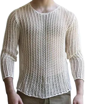 Men's Mesh Shirt Long Sleeve Crew Neck See Through Fitted Muscle Top Undershirt Party Club