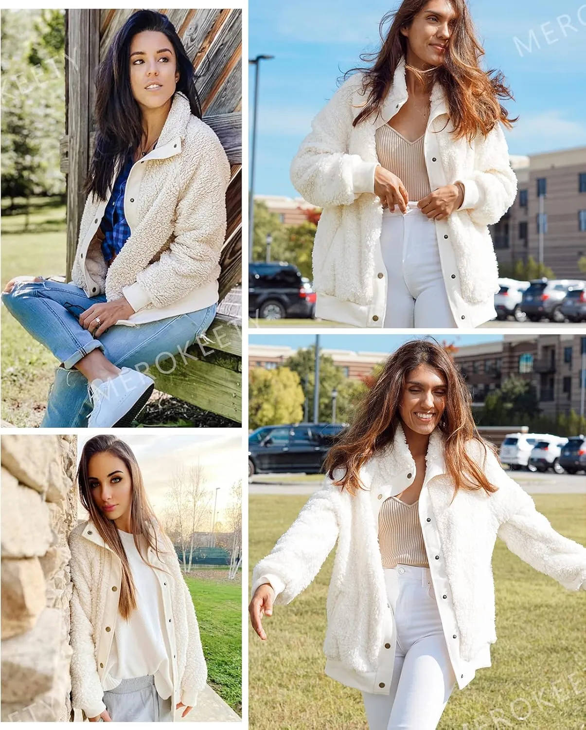 MEROKEETY Women's 2025 Winter Long Sleeve Button Sherpa Jacket Coat Pockets Warm Fleece
