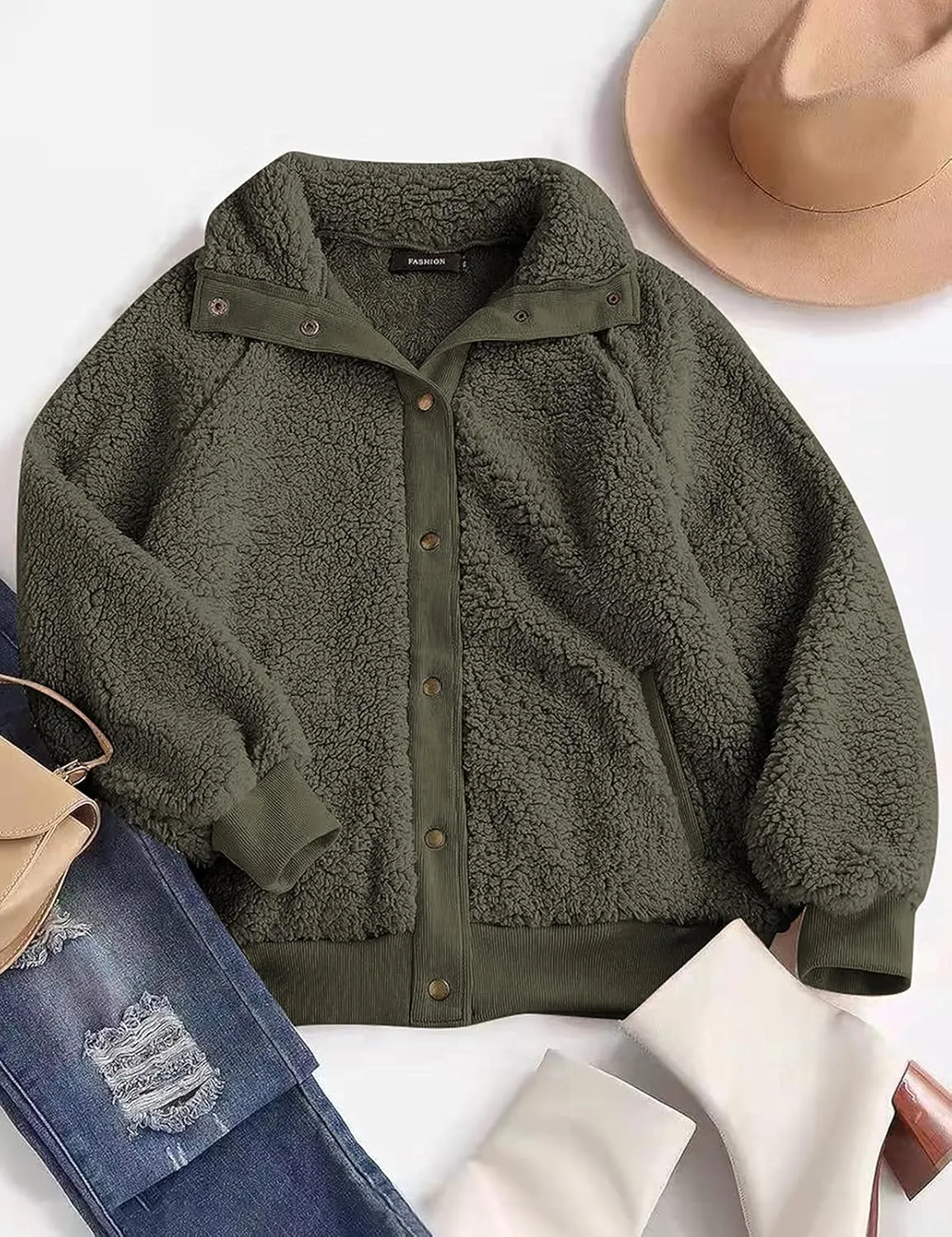 MEROKEETY Women's 2025 Winter Long Sleeve Button Sherpa Jacket Coat Pockets Warm Fleece