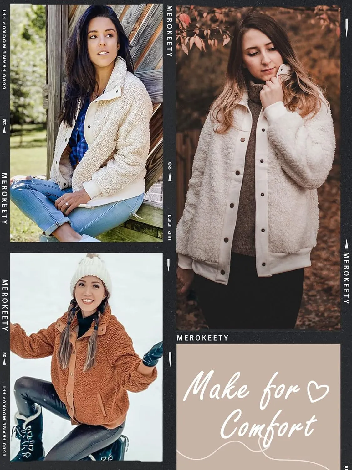 MEROKEETY Women's 2025 Winter Long Sleeve Button Sherpa Jacket Coat Pockets Warm Fleece