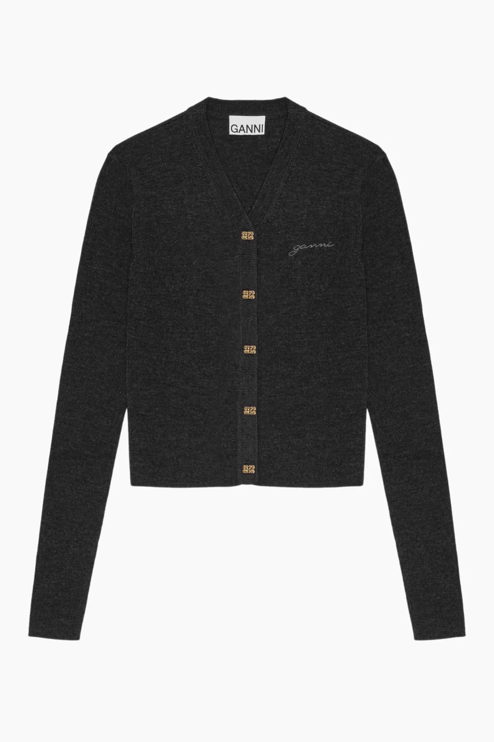 Mini Ribbed Merino Cardigan K2474 - Phantom - GANNI