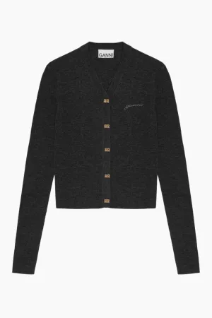 Mini Ribbed Merino Cardigan K2474 - Phantom - GANNI