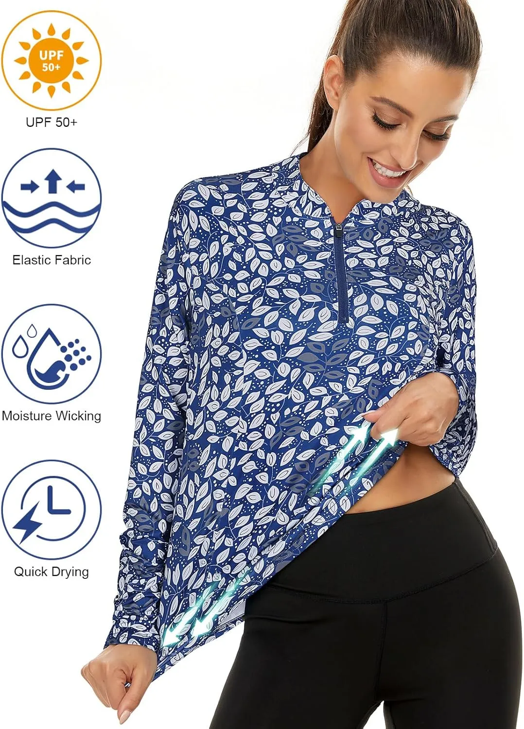Misyula Womens Golf Shirts 1/4 Zip Sun Protection Quick Dry Tennis Running Athletic Workout Tops