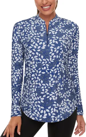 Misyula Womens Golf Shirts 1/4 Zip Sun Protection Quick Dry Tennis Running Athletic Workout Tops