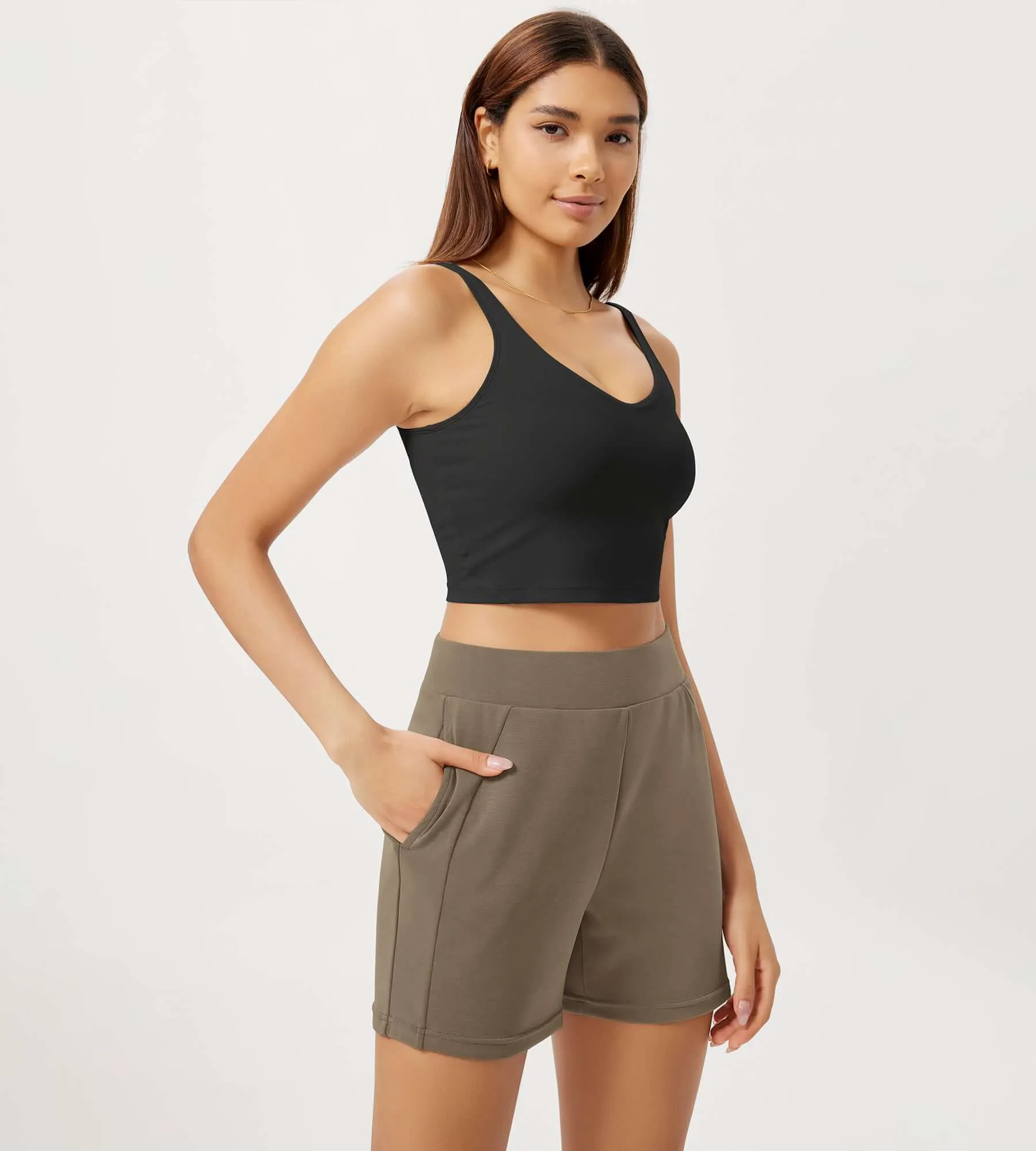 Modal Soft High Waist Casual Shorts with Pockets