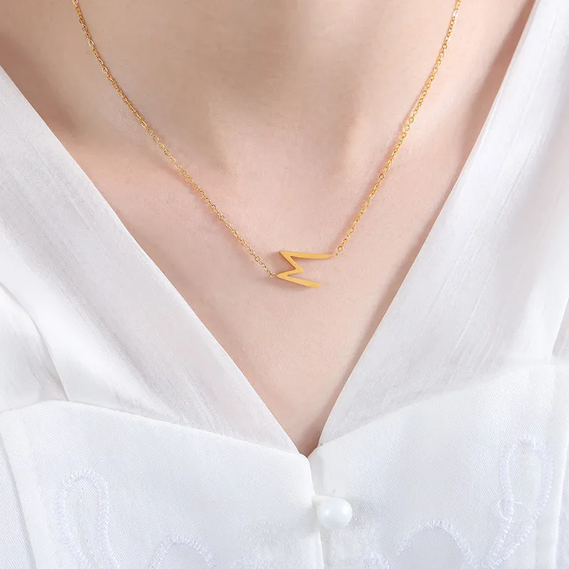 Modern M-Letter Pendant Titanium Steel Collarbone Chain Necklace for Stylish Women