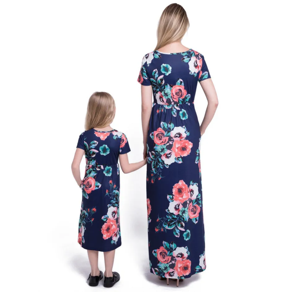Mom and Me Floral Pattern Prints Matching Dresses