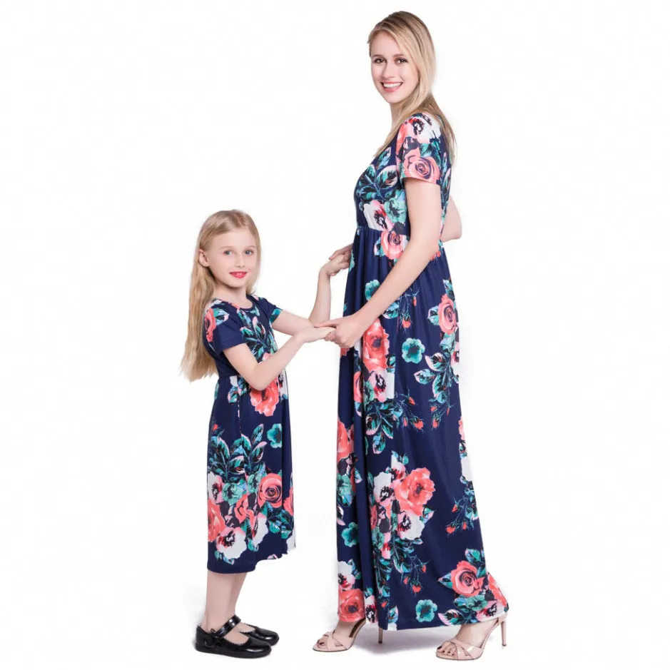 Mom and Me Floral Pattern Prints Matching Dresses