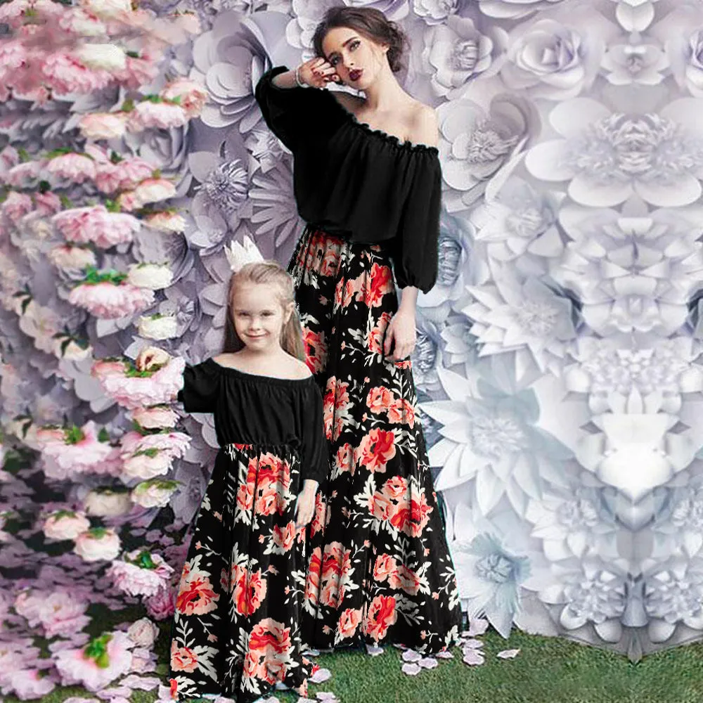 Mom and Me Floral Print Off The Shoulder Dress