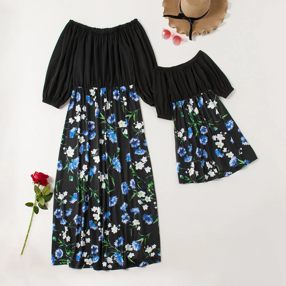 Mom and Me Floral Print Off The Shoulder Dress