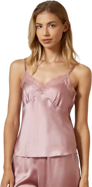 Mommesilk Splice Silk Camisole for Women 100% Silk Cami Pajama Top Lingerie Tank Tops for Ladies Summer Cool