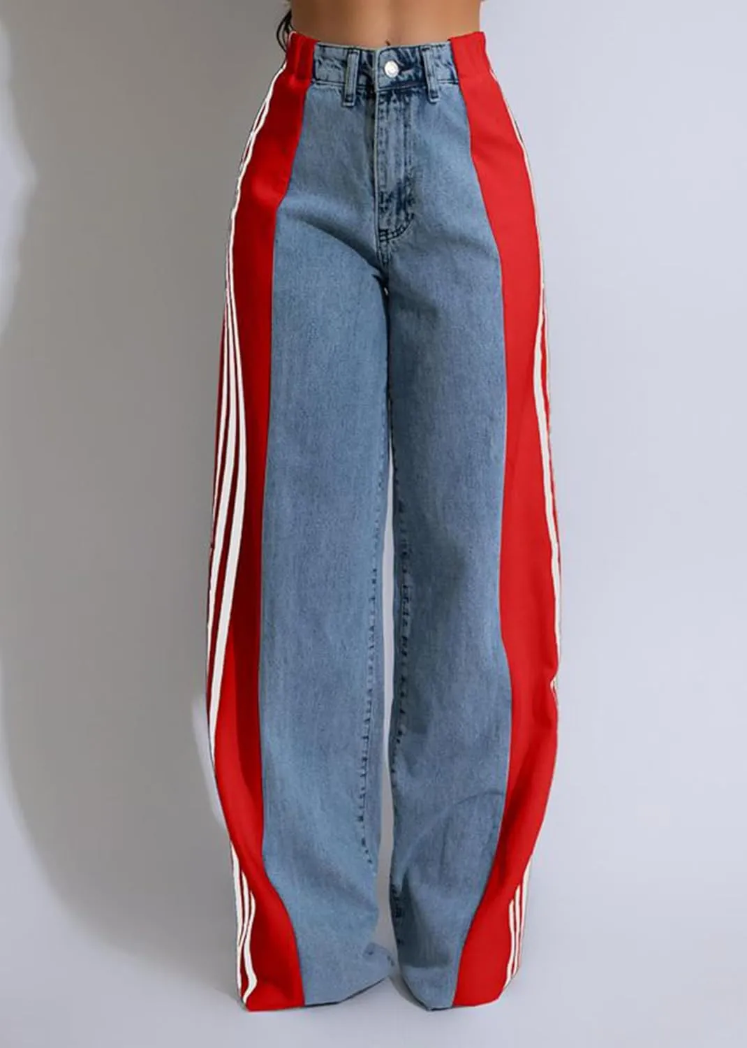 Mxiqqpltky Womens Wide Leg Jeans High Waist Boyfriend Denim Pants Side Striped Print Straight Baggy Mom Jeans Y2k Streetwear