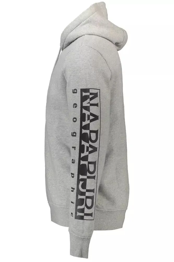 Napapijri Chic Gray Hooded Sweatshirt with Logo Detail
