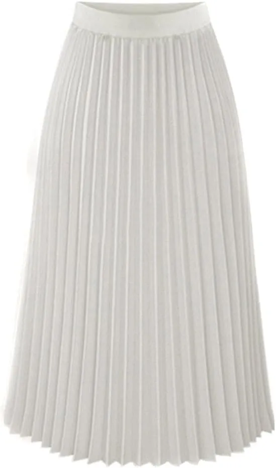 NREALY Skirt Womens Solid Pleated Elegant Midi Elastic Waist Maxi Skirt