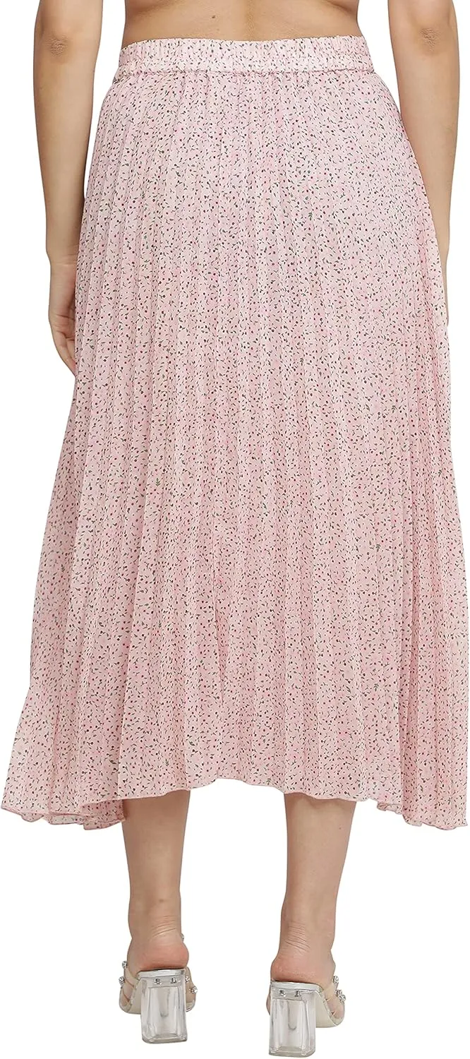 NUEVOSDAMAS Women's Ditsy Floral Print High Waist Skirt Pleated A-line Long Skirt Beach Elasticated Midi Skirt