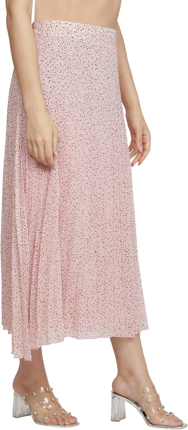 NUEVOSDAMAS Women's Ditsy Floral Print High Waist Skirt Pleated A-line Long Skirt Beach Elasticated Midi Skirt