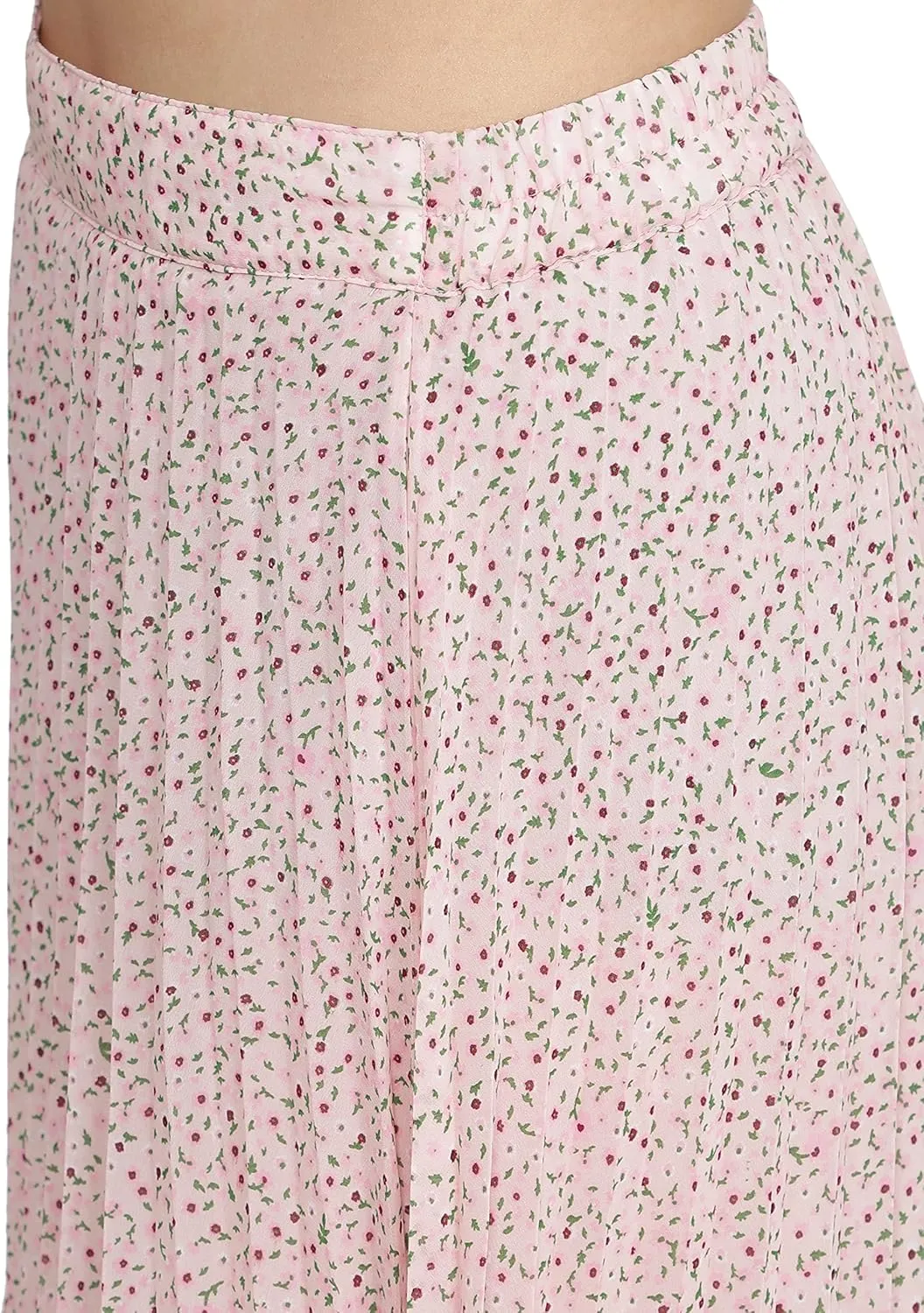 NUEVOSDAMAS Women's Ditsy Floral Print High Waist Skirt Pleated A-line Long Skirt Beach Elasticated Midi Skirt