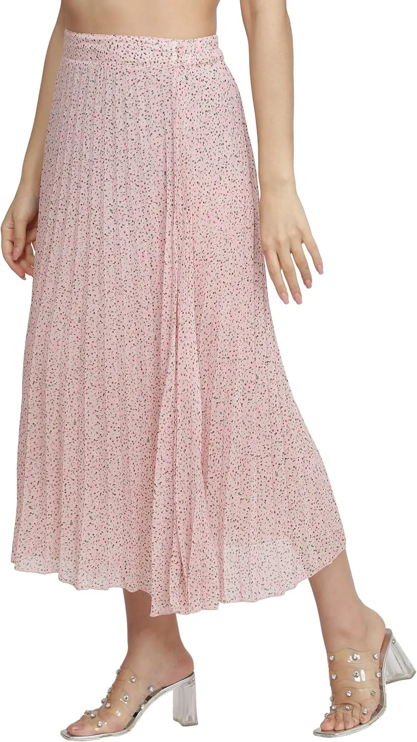 NUEVOSDAMAS Women's Ditsy Floral Print High Waist Skirt Pleated A-line Long Skirt Beach Elasticated Midi Skirt