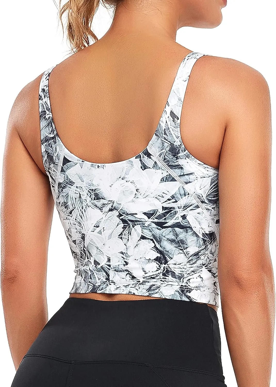 Oalka Sports Bra Womens Longline Padded Crop Tank Yoga Bras Workout Fitness Top