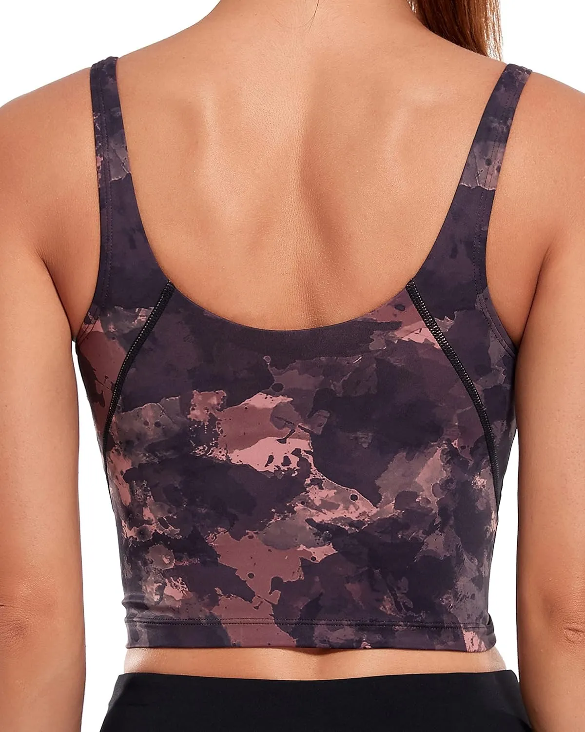 Oalka Sports Bra Womens Longline Padded Crop Tank Yoga Bras Workout Fitness Top