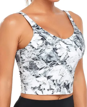 Oalka Sports Bra Womens Longline Padded Crop Tank Yoga Bras Workout Fitness Top