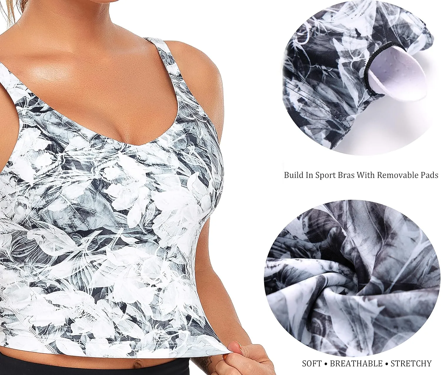 Oalka Sports Bra Womens Longline Padded Crop Tank Yoga Bras Workout Fitness Top
