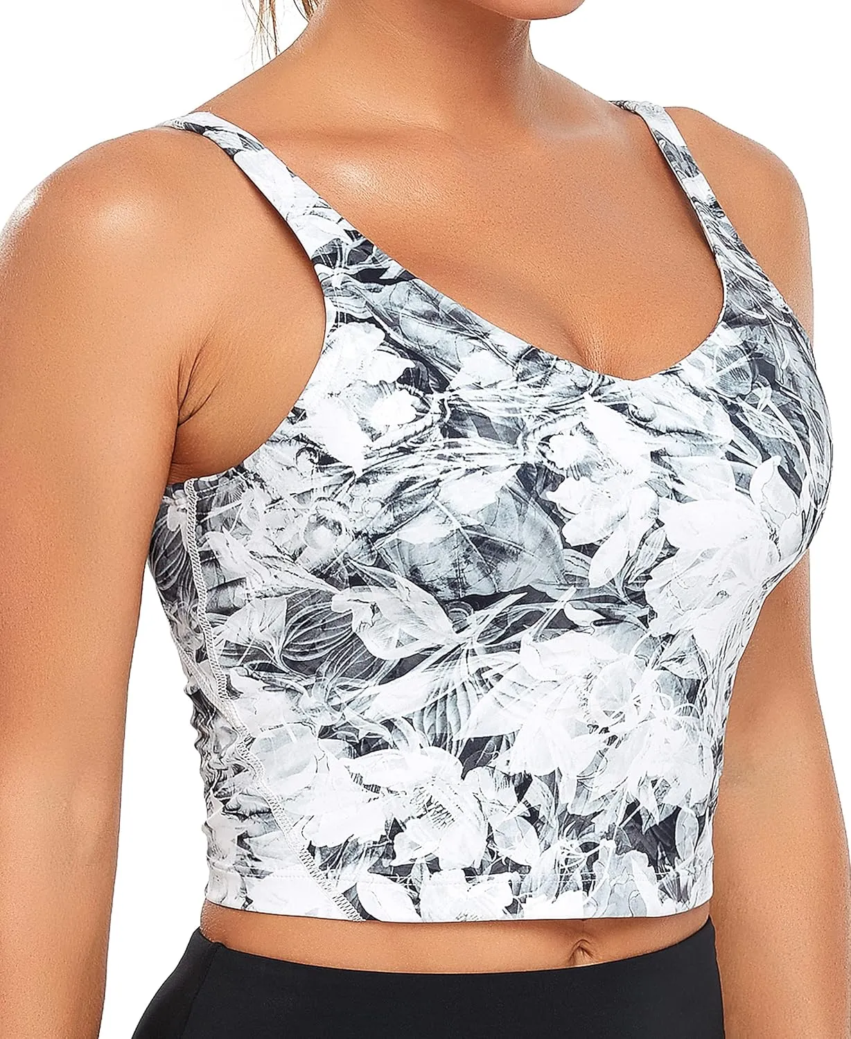 Oalka Sports Bra Womens Longline Padded Crop Tank Yoga Bras Workout Fitness Top