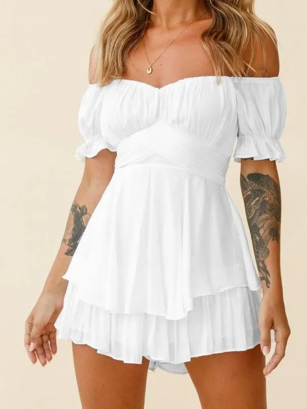 Off The Shoulder Lantern Lotus Leaf Sleeve Jumpsuit for Women