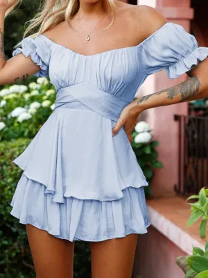 Off The Shoulder Lantern Lotus Leaf Sleeve Jumpsuit for Women