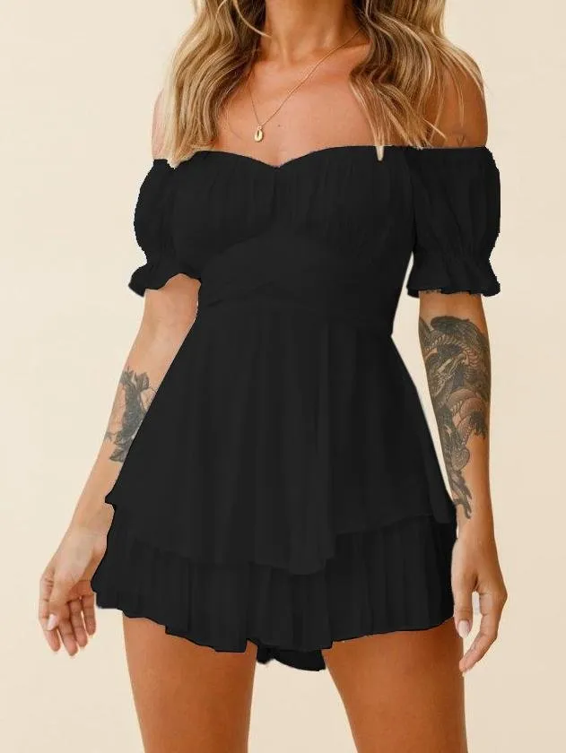 Off The Shoulder Lantern Lotus Leaf Sleeve Jumpsuit for Women