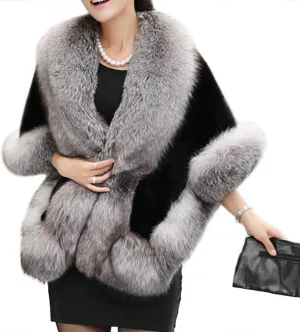 Old Dlrd Women's Winter Faux Fur Coat Wedding Bride Cloak Cape Shawl for Evening Party