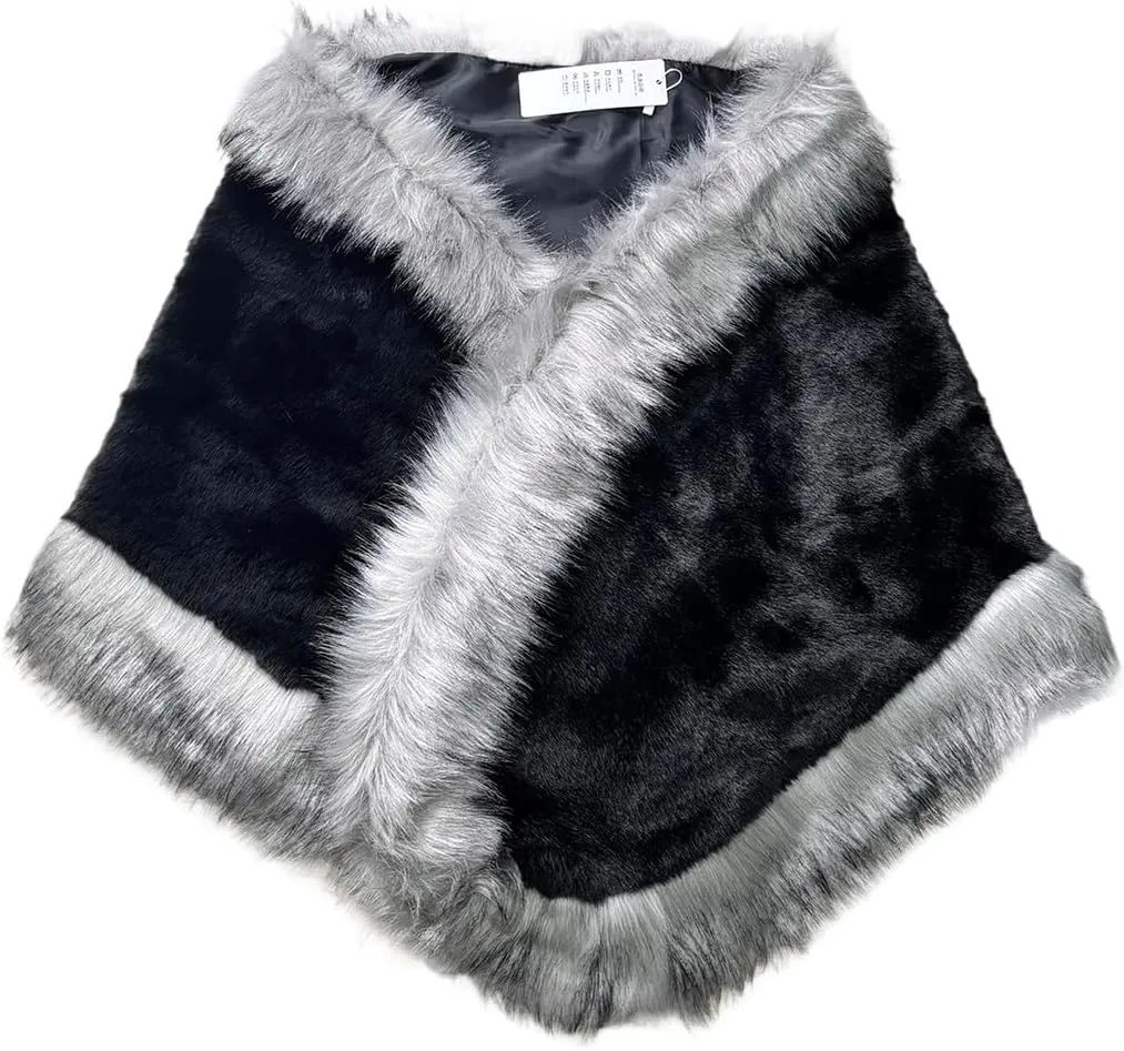 Old Dlrd Women's Winter Faux Fur Coat Wedding Bride Cloak Cape Shawl for Evening Party