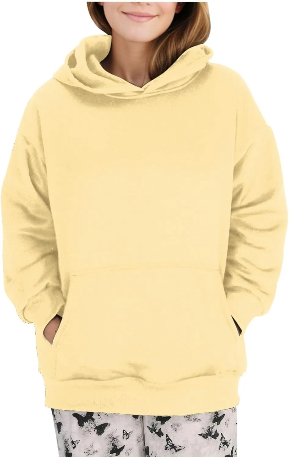 Oversized Sweatshirt For Women Fleece Hoodies Casual Long Sleeve Pullover Top Solid Color Cute Hoodie With Pocket