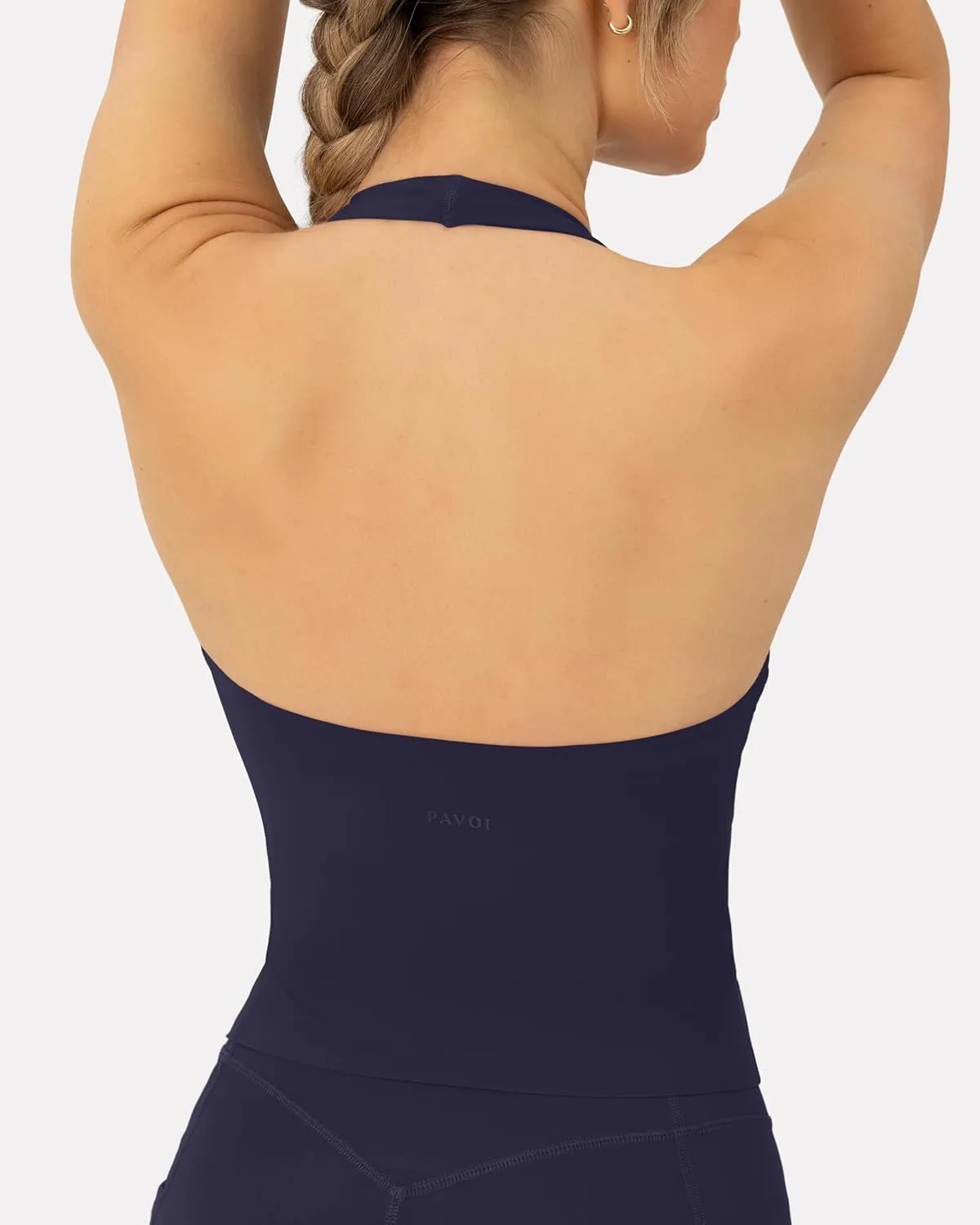 PAVOI ACTIVE Workout Halter Tops for Women Built in Bra - Low Support V Neck Backless Sports Tank Top Shelf Bra - HiPerform