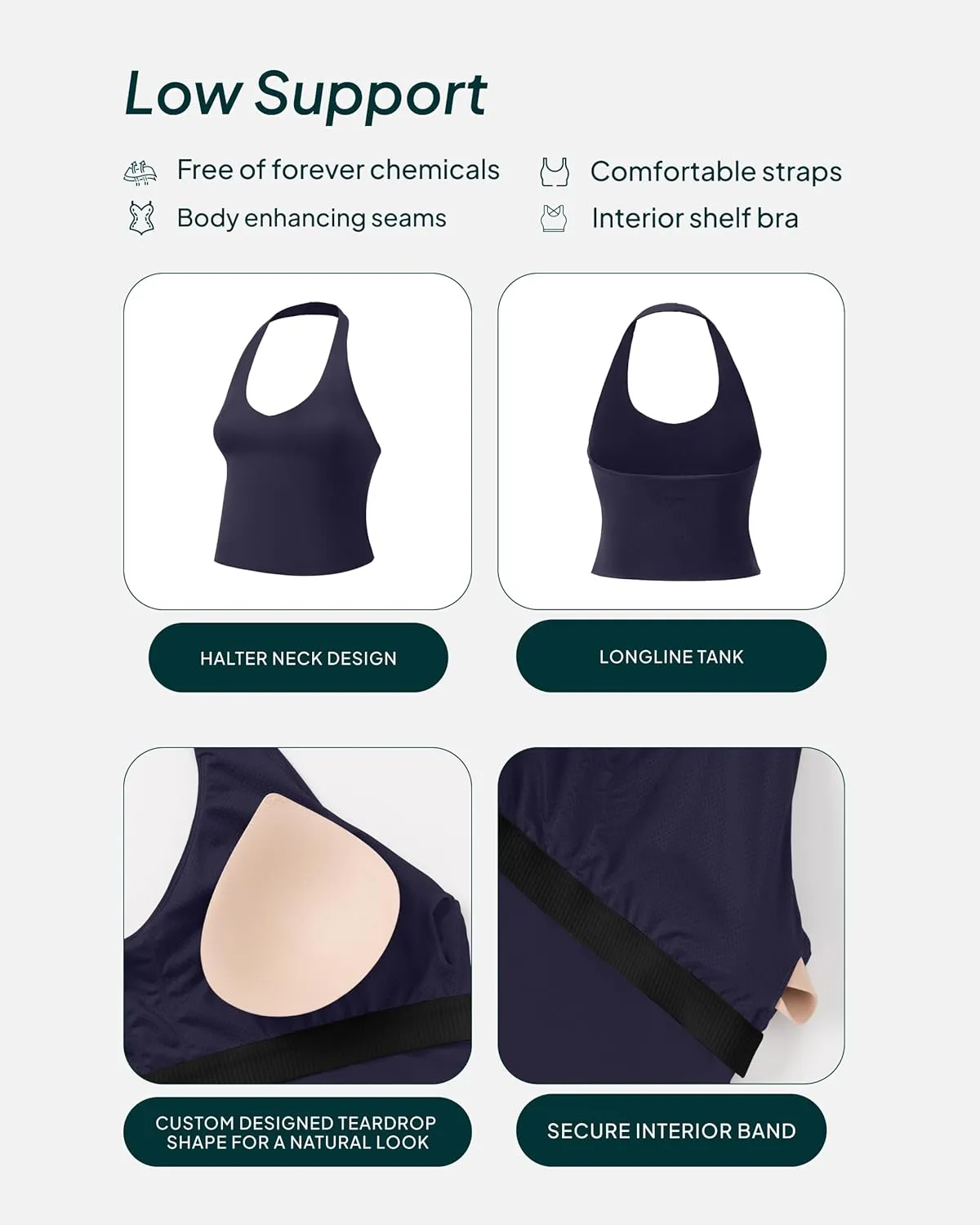 PAVOI ACTIVE Workout Halter Tops for Women Built in Bra - Low Support V Neck Backless Sports Tank Top Shelf Bra - HiPerform