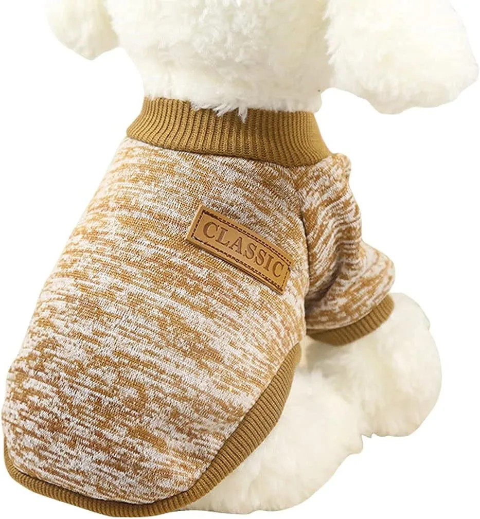 Pet Dog Sweater Warm Dog Pajamas Soft Cat Sweater Puppy Clothes Small Dogs Sweater Winter Doggie Sweatshirt (XL, Khaki)