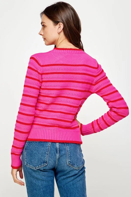 Pink/Red Striped Mini Eyelet Sweater
