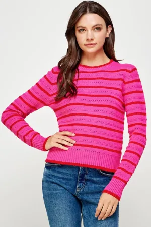 Pink/Red Striped Mini Eyelet Sweater