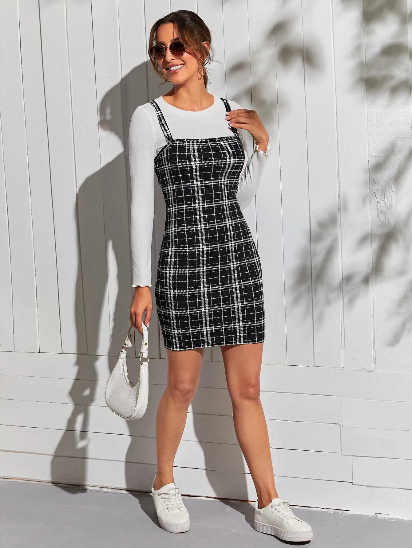 Preppy Tartan Long Sleeve Round Neck Women Two-Piece Outfits