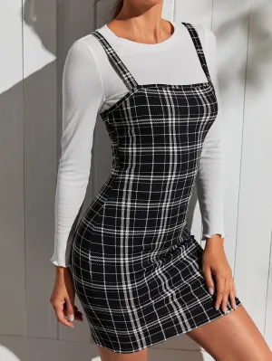 Preppy Tartan Long Sleeve Round Neck Women Two-Piece Outfits